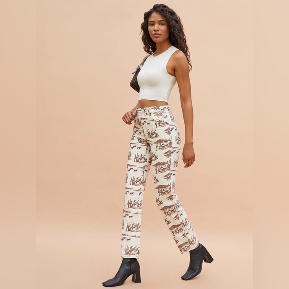 Reformation Pants - Reformation Sonora Western Print High Rise Straight Leg Jeans in Desert Sand